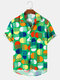 Mens Colorful Semicircle Printed High Low Vintage Short Sleeve Shirts - Green