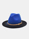 Unisex Woolen Cloth Gradient Color Pin Buckle Strap Decoration Wide Brim Fashion Fedora Hat - Royal+Black