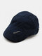 Men Striped Embroidery Pattern Adjustable Casual Flat Hat Forward Hat Beret Hat - Navy