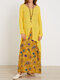 Vintage Long Sleeve Ethnic Pattern O-neck Maxi Dress For Women - Yellow