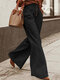 Solid Color Plain Button Pocket Long Casual Pants for Women - Black