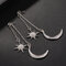 Bohemian Style Full Rhinestone Earrings Shiny Moon Star Long Earrings Drop For Women - Gold