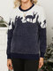 Christmas Cartoon Animal Jacquard Long Sleeve Sweater - Navy