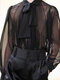 Mens Casual Tie See-through Pleated Shirts - Black