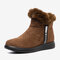Women Winter Warm Plush Lining Suede Zipper Flat Ankle Boots - Brown