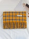 Women Artificial Cashmere Knitted Color-match Lattice Tassel All-match Vintage Warmth Scarf - Yellow