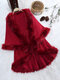 Elegant Faux Fur Patchwork Layered Irregular Women Cloak Coats - Wine Red