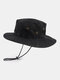 Men Polyester Cotton Solid Color Big Brim Outdoor Sunshade Bucket Hat - Black