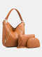 Womens Brown Large Capacity Rivet PU Leather Purses Satchel Handbags Shoulder Tote Bag Crossbody 3 PCS Purse Set - Brown