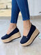 Plus Size Women Casual Canvas Slip On Wedges Platform Espadrilles Shoes - Blue