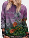 Landscape Calico Printed O-neck Long Sleeve Sweatshirt - Purple