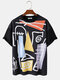 Girocollo da uomo con stampa geometrica astratta Collo T-shirt a maniche corte larghe - Nero