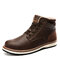 Men Microfiber Leather Waterproof Warm Plush Lining Lace Up Ankle Boots - Brown