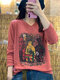 Women Print Long Sleeves V-neck Thin Knitted Sweater - #11