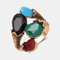 Vintage Geometric Metal Gemstone Ring Colorful Resin Hollow Ring Bohemian Jewelry - Gold