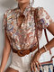 Paisley Print V-neck Short Sleeve Blouse For Women - Apricot
