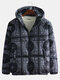 Mens Winter Warm Casual Floral Printing Loose Zipper Hooded Coat - Black