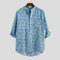 Mens Hit Color Funny Printed Stand Collar Half Sleeve Casual Shirts - Blue