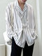 Mens Striped Lapel Double Breasted Casual Shirt - White