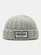 Unisex Mixed Color Knitted Jacquard Letter Cloth Patch All-match Warmth Brimless Beanie Landlord Cap Skull Cap - Light Gray