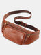 Men Genuine Leather Cow Leather Multifunction Vintage Business Crossbody Bag Chest Bag Sling Bag - Brown