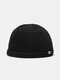 Unisex Dacron Knitted Solid Color Letter Cloth Label Fashion Warmth Beanie Hat - Black