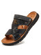 Men Genuine Cow Leather Two Ways Wearing Beach Water Casual Sandals - Black
