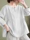 Lace Trim Long Sleeve Casual Crew Neck Blouse - White