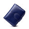 Women Oil Wax Leather Short Wallet 4 Card Slot Coin Purse - Blue