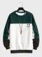 Mens Smile Face Print Color Block Patchwork Pullover Sweatshirts Winter - Green