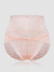 Women Floral Lace Trim See Through High Waist Sexy Soft Breathable Hip Lifting Panties - Nude