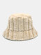 Women & Men Plush Warm Soft Outdoor Casual All-match Solid Color Bucket Hat - Beige