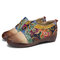 SOCOFY Vintage Paisley Contrast Splicing Leather Polished Toe Lace-up Wedge Casual Shoes - Green