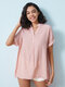 Causal High-low Hem Short Sleeve V-neck Cozy Blouse for Women - Pink