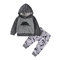 Boy's Dinosaur Striped Print Long Sleeves Hooded Casual Set For 1-7Y - Grey