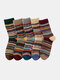 5 Pairs Men Rabbit Fur Wool Blend Geometric Striped Jacquard Color-match Thicken Warmth Socks - Mixed Color