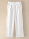Solid Pocket Zip Front Button Straight Leg Pants For Women - White