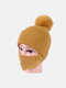 Women 2PCS Wool Winter Keep Warm Daily Casual Neck Face Protection Fur Ball Knitted Hat Beanie Mask - Yellow