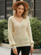 Solid Drop Shoulder V-neck Long Sleeve Sweater For Women - Beige