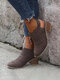 Plus Size Women Hollow Design Buckle Casual Chunky Heel Boots - Brown