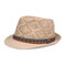 Mens Vintage Lattice Jazz Cap Bucket Hat Beach Cap Travel Breathable Sun Cap Straw Hat - Khaki