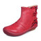 Large Size Women Retro Splicing Strap Round Toe Slip On Ankle Boots - Red