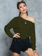 Solid One Shoulder Long Sleeve Sweatshirt For Women - Army Green