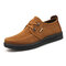Men Mature Casual Stitching Lace-up Round Toe Non-slip Brief Loafers Shoes - Brown