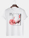Mens Plum Bossom Japanese Print 100% Cotton Short Sleeve T-Shirts - White
