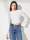 Solid Lettuce Trim Bell Long Sleeve Crop Top - White
