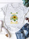 Short Sleeve Sunflower Letter Print Casual T-shirt For Women - Light Grey