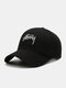 Unisex Cotton Letter Embroidery Dome Adjustable Simple Outdoor Sunshade Baseball Cap - Black