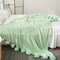 Reversible Pom Pom Blanket Throw Cotton Knit Throws Crochet Blanket with Pompoms Sofa Bed  Decor - Light Green