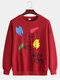 Mens Cotton Funny Graffiti Print Long Sleeve Sweatshirt - Red